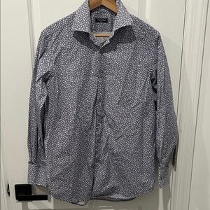 Saks Fifth Avenue Navy & White Floral Button Down Shirt, Size Medium